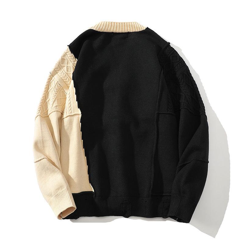 ニット 男女兼用 トグルボタン Vネック 長袖 レトロ ゆったり オーバーサイズ カーディガン セーター 綿混紡 ポリエステル カジュアル 春秋 グレー ブラック ストレートシルエット