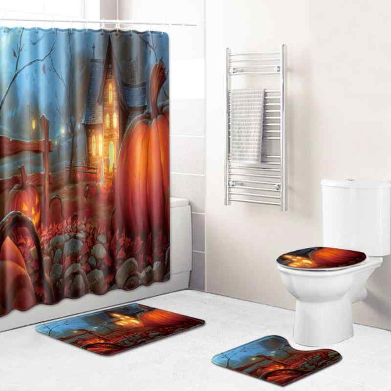 バスルームセット ハロウィン 4点セット シャワーカーテン バスマット トイレマット ラグ ポリエステル繊維 防水 滑り止め 吸水速乾 丸洗いOK 快適 長方形 普段使い 脱衣所