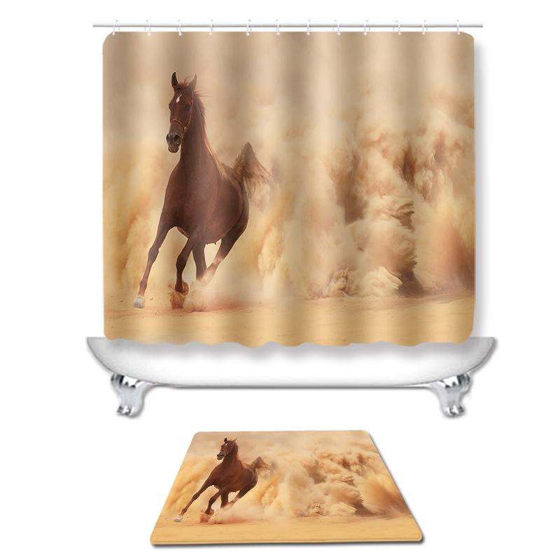 バスルームセット 駿馬柄 防水 シャワーカーテン トイレマット 足元マット バスマット 寝室 タペストリ..