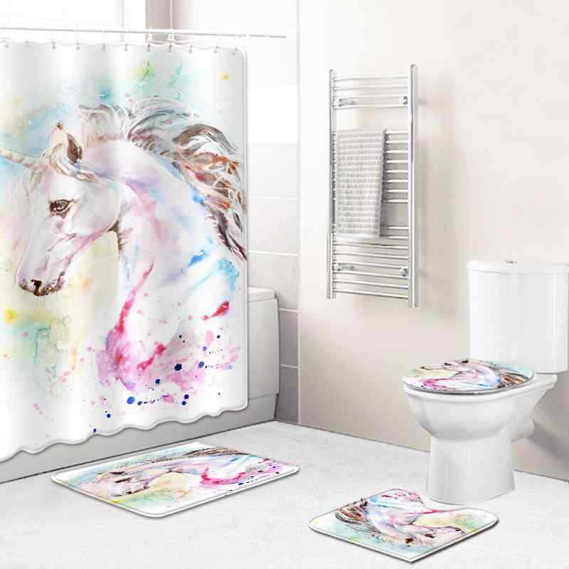 バスルーム シャワーカーテン トイレマット フットマット 寝室タペストリー 馬柄 ホースデザイン 防水 起毛 ポリエステル 滑り止め モダンテイスト