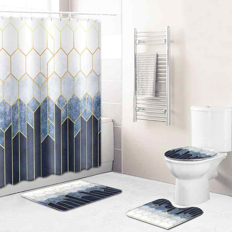 バス用品 大理石柄 シャワーカーテン バスマット トイレマットセット ポリエステル デジタルプリント エレガント 高級感 浴室 洗面所 撥水 防水 防カビ 滑り止め 洗える