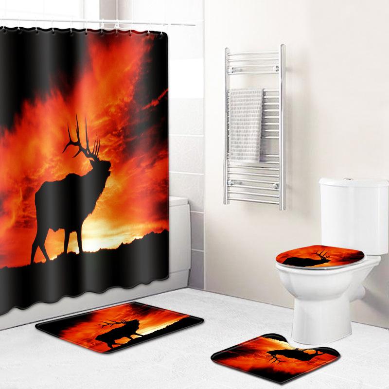 シャワーカーテン 牛柄 かわいい おしゃれ 防水 防カビ ポリエステル 浴室4点セット フランネル 滑り止め バスマット フロアマット 速乾 バスルーム お風呂 洗面所