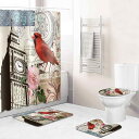 バスルームセット 欧米風 レトロ デザイン ポリエステル フランネル 防水 シャワーカーテン バスマット 浴室マット 洗面所 お風呂用品 模様替え インテリア ...