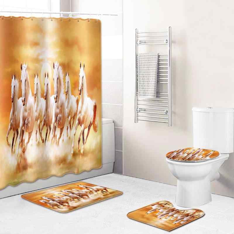 シャワーカーテン 馬柄 防水 速乾 ポリエステル 浴室 バスルーム トイレマット フランネル フロアマット 滑り止め タペストリー 壁掛け おしゃれ モダン シンプル インテリア雑貨
