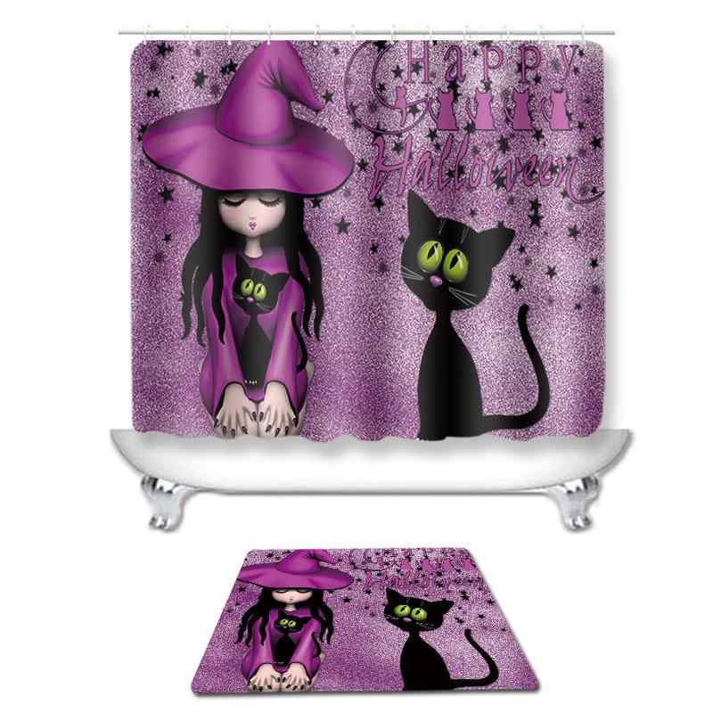 シャワーカーテン ハロウィン カボチャ モンスター柄 デジタルプリント ポリエステル バスルーム お風呂用品 間仕切り ウォールデコ 壁飾り 防水加工 アメリカン 欧米風 インテリア