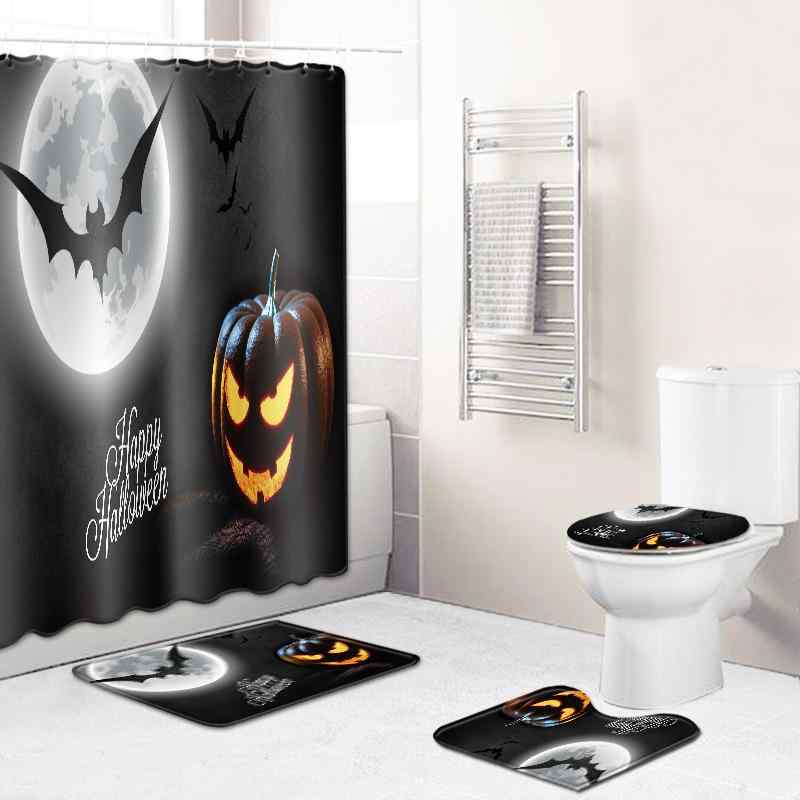 シャワーカーテン ハロウィン パンプキンフェイス柄 デジタルプリント ポリエステル バスカーテン 間仕切り 壁掛け タペストリー 秋冬