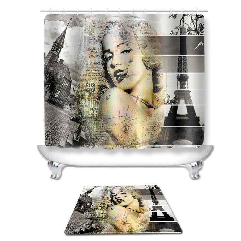 シャワーカーテン 欧米レトロ デザイン ポリエステル製 防水 浴室 バスルーム用 バスマット フロアマット 4点セット 3点セット 単品販売 洗面所 インテリア