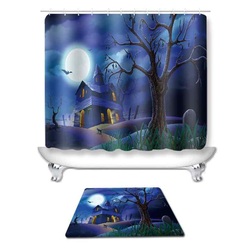 シャワーカーテン ハロウィン かぼちゃ柄 ポリエステル製 デジタルプリント 防水 撥水加工 バスカーテ..