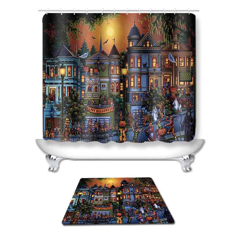 シャワーカーテン ハロウィン柄 カボチャ モンスターフェイス柄 デジタルプリント 防水 防カビ ポリエ..