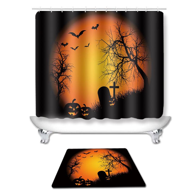 シャワーカーテン ハロウィン カボチャ モンスターフェイス ポリエステル デジタルプリント 撥水 防水 欧米風 アメリカン バスルーム 浴室 間仕切り 目隠し タペストリー イベント 装飾 お洒落