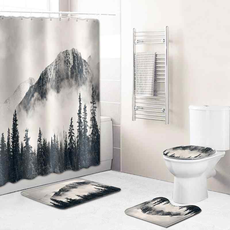 バスルーム シャワーカーテン トイレマット 玄関マット 山柄 自然風景 ポリエステル 短毛 マイクロファイバー 高級感 ウォッシャブル 洗面所 おしゃれ 柔らかい肌触り 快適 インテリア 模様替え