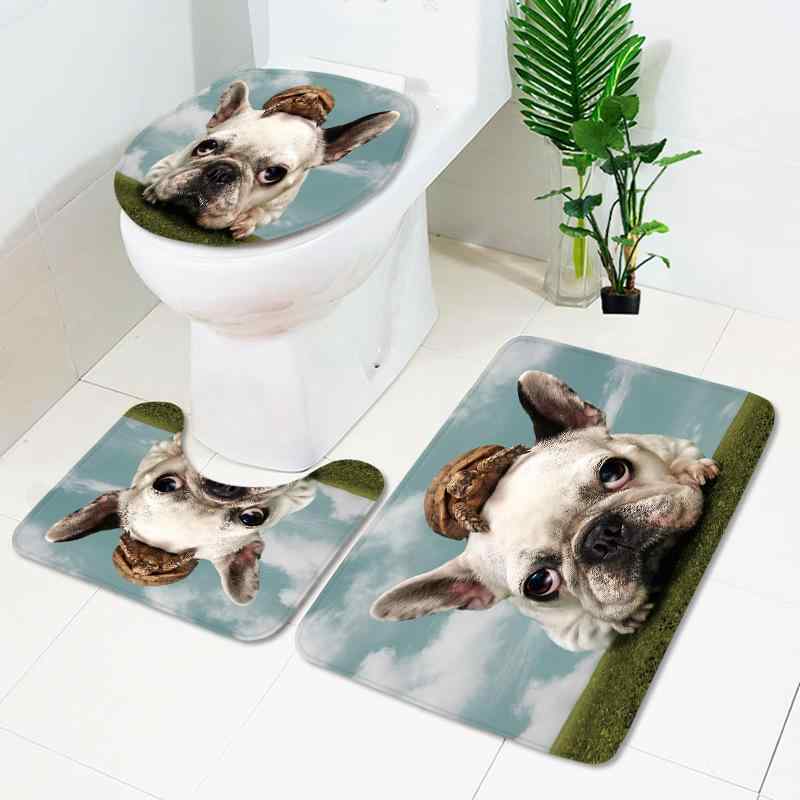 バス用品 トイレマット フロアマット シャワーカーテン 浴室用カーテン クリスタルベルベット ポリエステル 犬柄 ドッグ柄 デジタルプリント カントリー風 おしゃれ かわいい