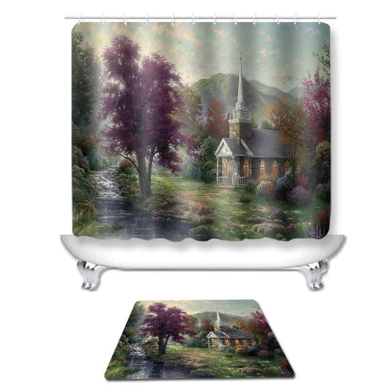 シャワーカーテン トイレマット 玄関マット タペストリー 壁掛け 油絵風デザイン ポリエステル ショー..