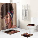 シャワーカーテン トイレマット セット 防水 バスルーム用 ポリエステル製 アフリカ女性柄 アメリカンスタイル 多サイズ対応 純銅ハトメ