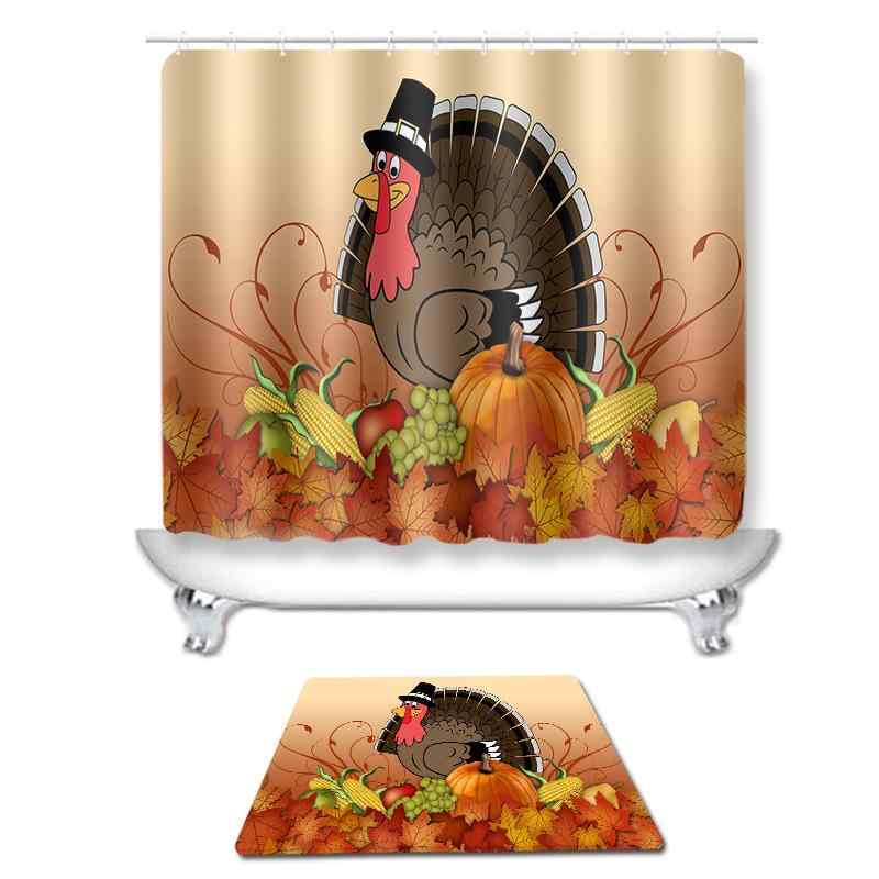 シャワーカーテン バスマット トイレマット セット 4点セット 3点セット インスタ風 おしゃれ デジタルプリント 感謝祭 カボチャ柄 リーフ柄 防水 吸水 速乾 滑り止め ポリエステル製 浴室 洗面所