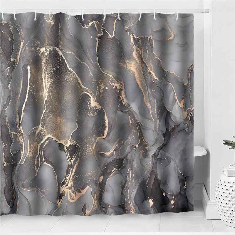 バスルームセット 大理石柄 4点セット シャワーカーテン 壁掛けタペストリー 吸水バスマット U字型マット トイレ蓋カバー 防水 防カビ ポリエステル 上質 モダン