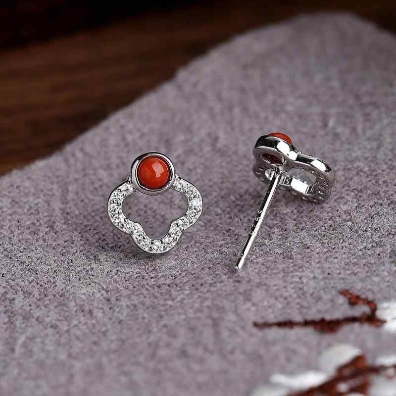 ピアス レディース 女性用 S925シルバー 南紅瑪瑙 小花柄 四つ葉のクローバー 透かし彫り パヴェ ゴールドカラー プラチナカラー シンプル おしゃれ レトロ アンティーク デイリーアクセサリー