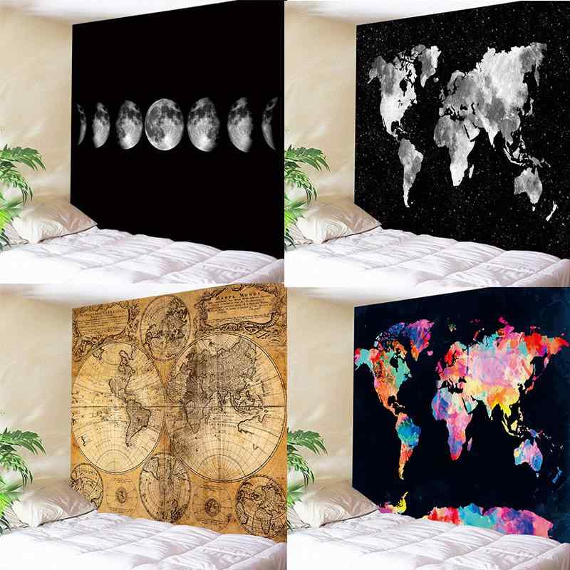 タペストリー 世界地図 地球儀 ウォールデコレーション 壁掛け ファブリックポスター 背景布 地中海風 インテリア 模様替え ポリエステル製 長方形 風景 目隠し 黒白 カラフル レトロ ブラウン