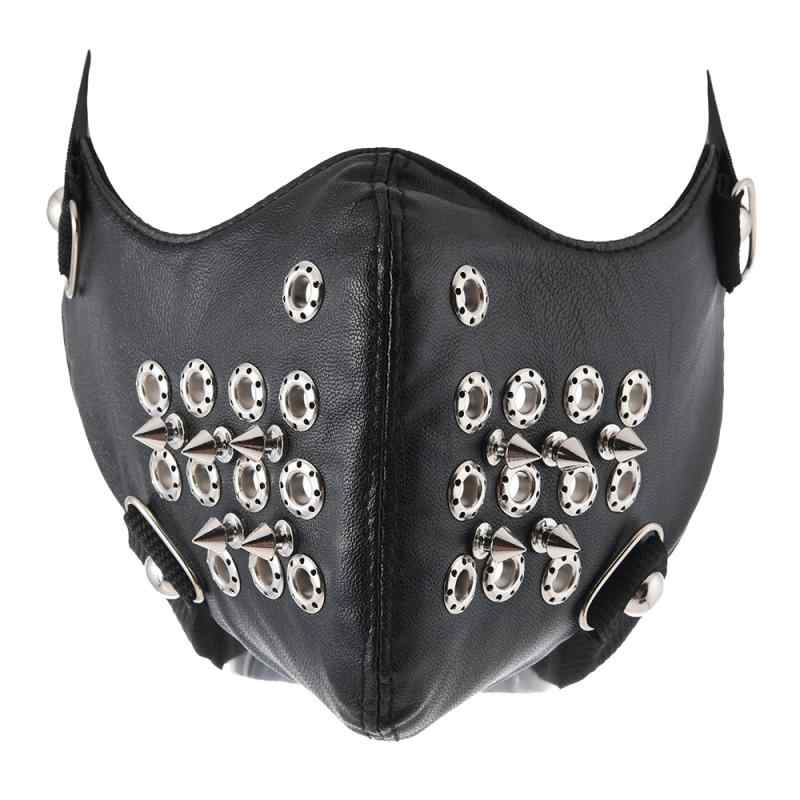 フェイスマスク 男女兼用 パンクスタイル 欧米風 シンプル ブラック レザー 革 ヘッドギア型覆面 スパイク スタッズ 合金 アクセサリー 通気性 ロックファッション