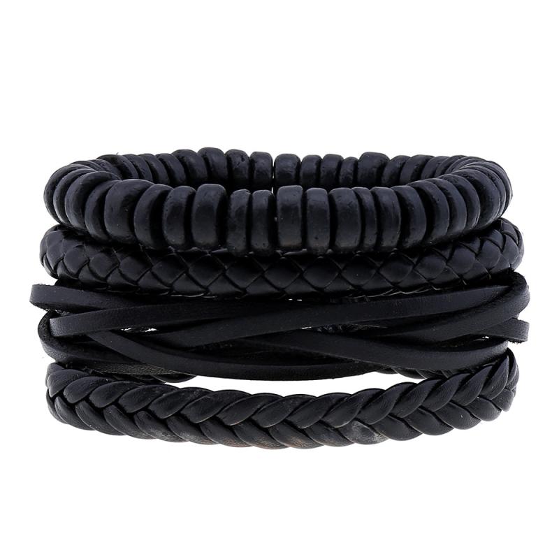 ブレスレット 男女兼用 欧米スタイル レトロ ヴィンテージ 牛革 本革 編み込み DIY ハンドメイド 重ね付け 四点セット カジュアル 普段使い ファッション...