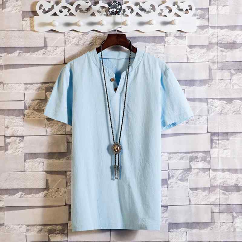 Tシャツ メンズ 男性用 日系 リネン 麻混 薄手 無地 半袖 トップス カットソー 大きいサイズ スリム カジュアル 普段使い 春夏