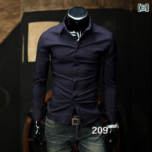 シャツ メンズ 長袖 ワイシャツ スリムフィット 形態安定 綿混 ポリエステル ビジネス カジュアル オフィス 通勤 普段使い 男性用 スタンダードカラー 無地 春秋 白 黒 ネイビー グレー ブルー ピンク