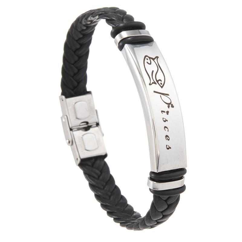 ブレスレット 男女兼用 メンズ カップル 12星座 ステンレス レザー 革 腕輪 バングル 個性的 おしゃれ アクセサリー ファッション ジュエリー 普段使い 欧米スタイル