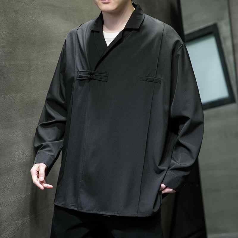 シャツ メンズ 男性用 大きいサイズ アジアンモダン 個性派チャイナボタン 接触冷感 形態安定 コットン メッシュ 無地 ブラック 長袖 ゆったり ビッグシルエット トップス アウター 春秋 カジュアル 普段使い