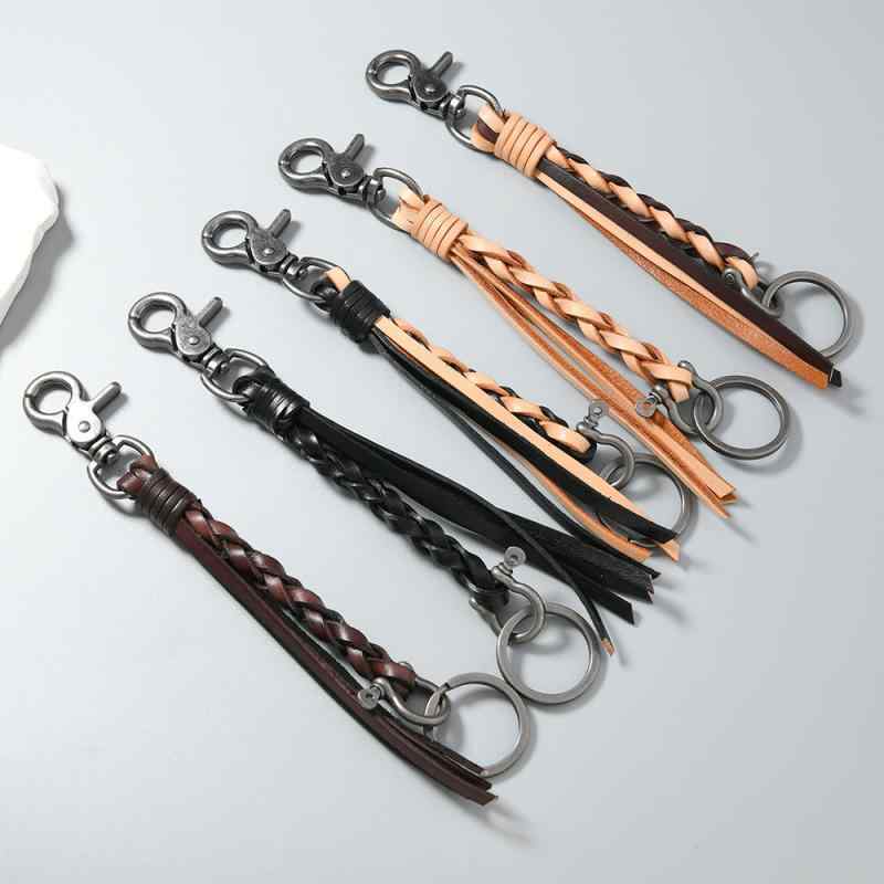 キーホルダー メンズ レディース 本革 牛革 高級感 シンプル 個性的 レトロ 馬蹄バックル 編み込み 手..