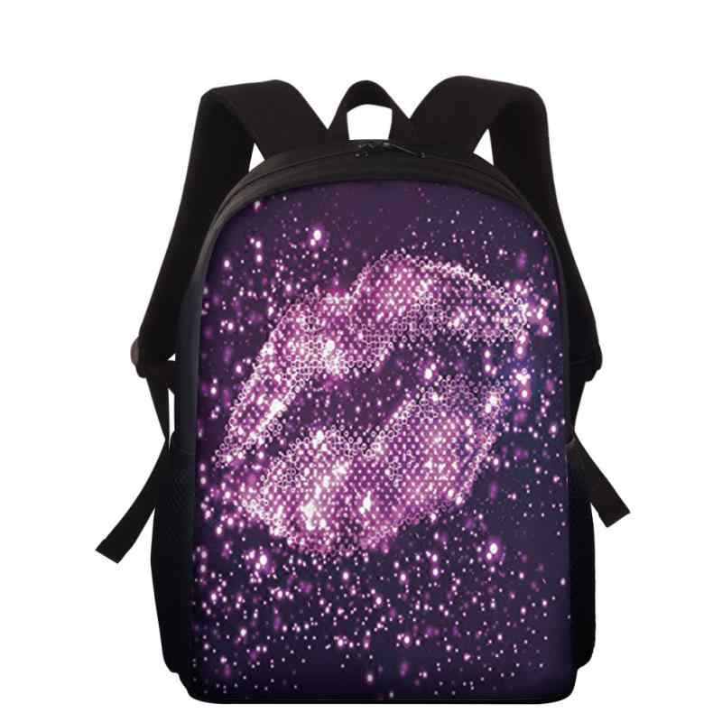 リュックサック ユニセックス 学生 男女兼用 個性的 カラフル リップ柄プリント ポリエステル製 スクー..