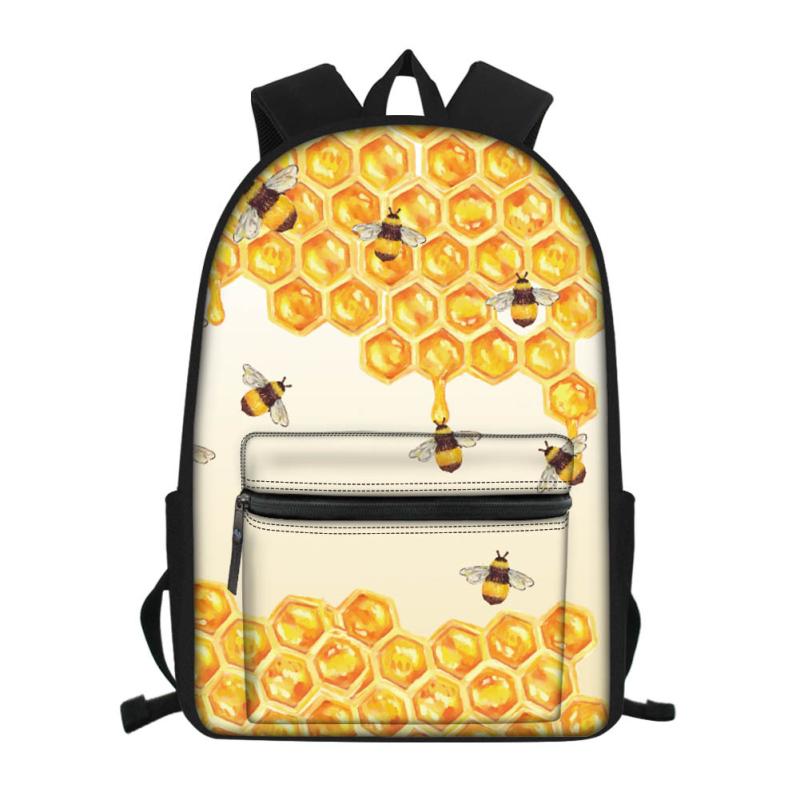 楽天way-ugoリュックサック 男女兼用 かわいい キュート ミツバチ柄 プリント 軽量 負担軽減 おしゃれ 学生 小学生 通学用 遠足 バックパック デイパック ポリエステル ファスナー開閉 ポケット多数 韓国風
