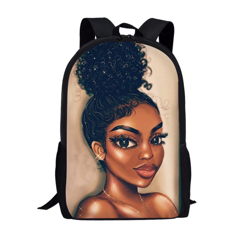 リュックサック キッズ 子供 小学生 男女兼用 おしゃれ アフリカ ガール 黒縁メガネ イラスト プリント..