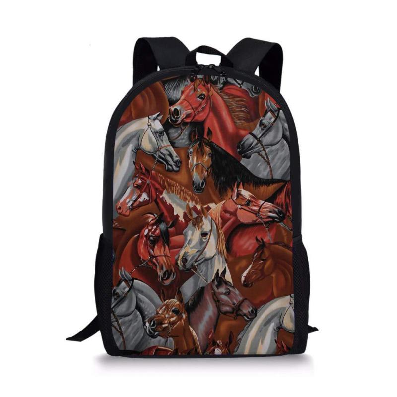 リュックサック 男女兼用 学生用 通学用 負担軽減 軽量 馬柄 個性的プリント おしゃれ ファッション ポ..