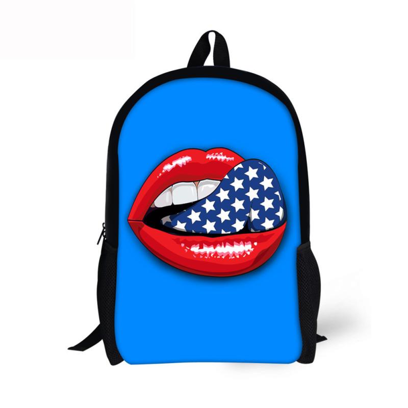リュック キッズ 男女兼用 赤リップ 青星 舌デザイン 個性的 おしゃれ 通学 デイパック 小学生 ポリエ..