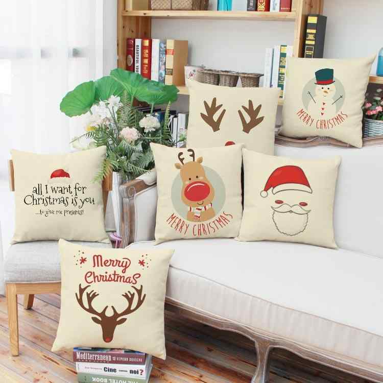 クッションカバー クリスマス 新年 キャラクターアニマル柄 トナカイ 雪だるま プリント リネン 麻 スクエア 抱き枕カバー 冬 部屋 インテリア 飾り かわいい おしゃれ ソファ用(x2)