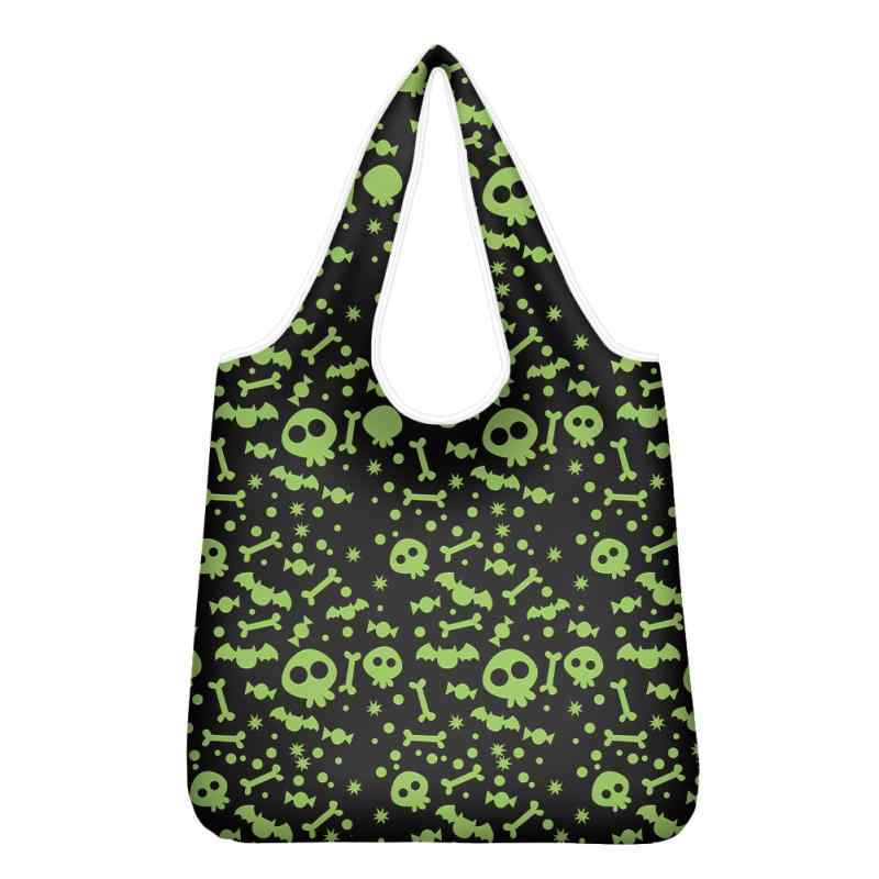 エコバッグ ハロウィン イベント モチーフ柄 グラフィックプリント モダン ヨーロピアンテイスト ショッピング トート 普段使い 手提げ 軽量 コンパクト
