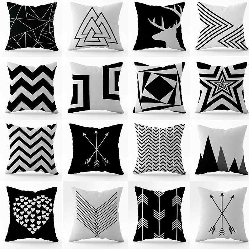 クッションカバー 抱き枕カバー モノクロ 白黒 シンプル 幾何学 ストライプ グラフィック スクエア 四..
