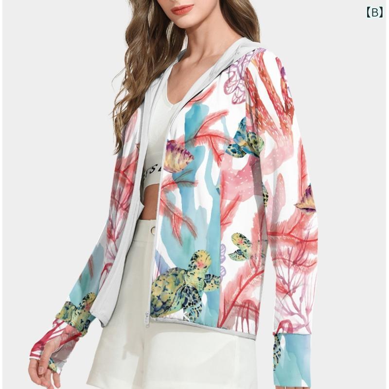 パーカー UVカット 日焼け防止 フード付き ジップアップ 花柄プリント 総柄 スポーツ アウトドア レジャー 旅行 お出かけ 普段使い 軽量 春夏