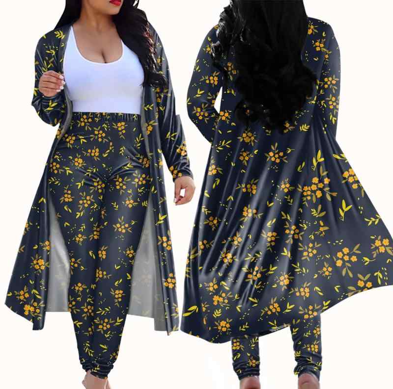 セットアップ レディース マンダラ花柄 ボタニカルプリント ロングジャケット クロップドパンツ 上下セ..