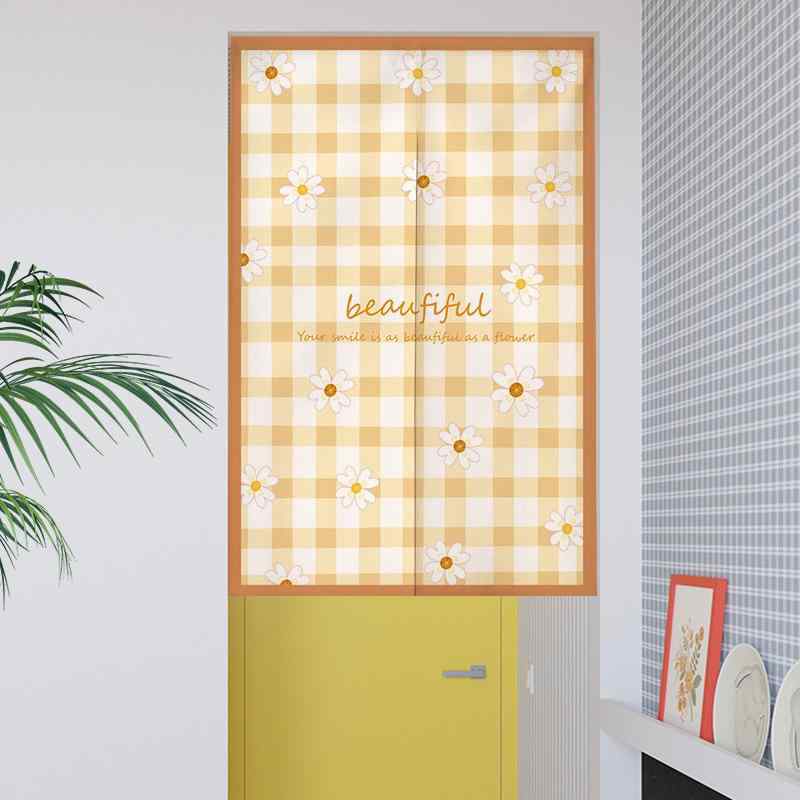 のれん シンプル ナチュラル 花柄 格子柄 目隠し 間仕切り 穴開け不要 マジックテープ 粘着式 突っ張り..