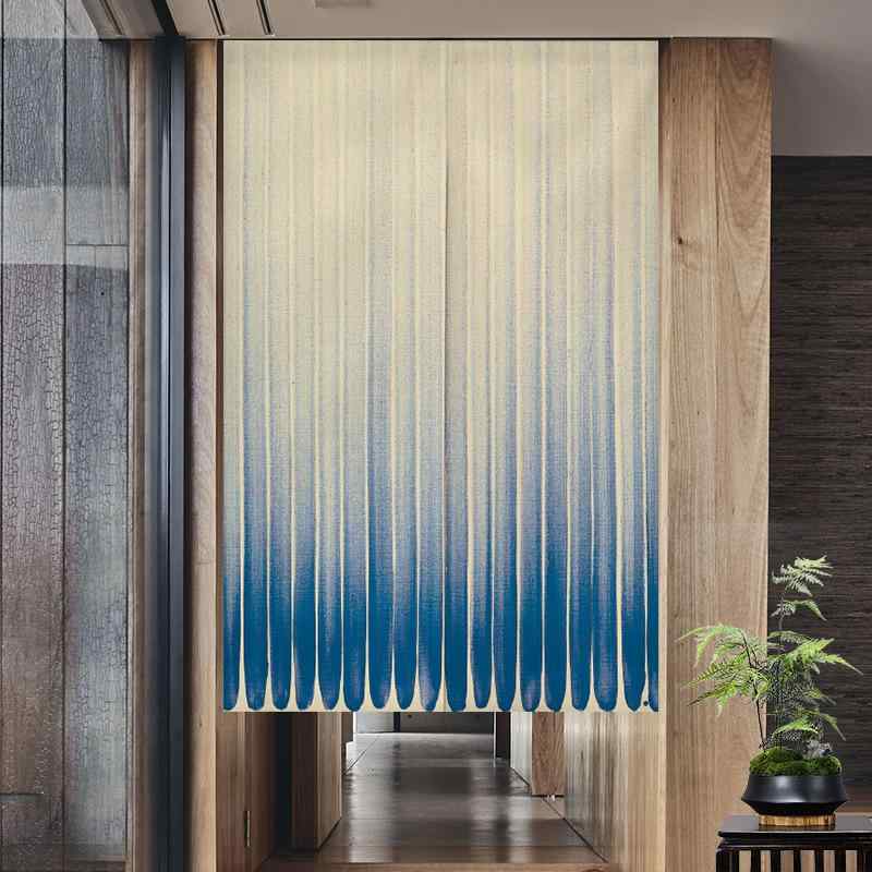 のれん 間仕切り 突っ張り棒式 接触冷感 おしゃれ シンプル ナチュラル 目隠し 布製 ファブリック 無地 ポリエステル 玄関 寝室 リビング 店舗 春夏 ブルー