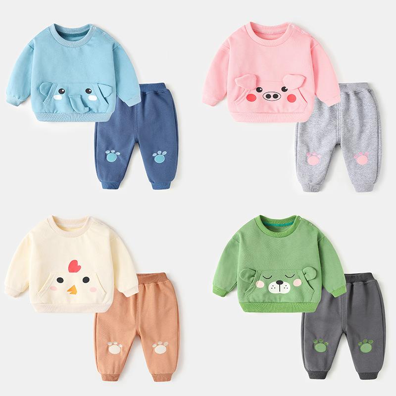 スウェット セットアップ ベビー キッズ 男の子 女の子 春秋物 トレーナー トップス パンツ 上下セット 綿95% かわいい 韓国風 キャラクター柄 フードなし 普段着 部屋着 通園 子供服