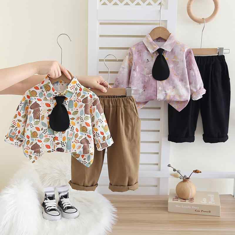セットアップ ベビー 男の子 春秋 長袖シャツ トップス ロングパンツ 2点セット カジュアル おしゃれ かっこいい トレンド 綿 コットン 柔らかい肌触り プリント キャラクター柄 アート柄