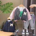 セットアップ ベビー キッズ 男女兼用 裏起毛 厚手 スタジャン パンツ トップス 三点セット 秋冬 防寒 暖かい スポーツ カジュアル 綿混 長ズボン 長袖