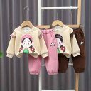 セットアップ 女の子 ベビー キッズ 子供服 春秋 スウェット トレーナー ジョガーパンツ 上下セット コットン 綿 柔らか素材 おしゃれ かわいい キャラクター柄 スポーツウェア 韓国ファッション 運動着 普段着