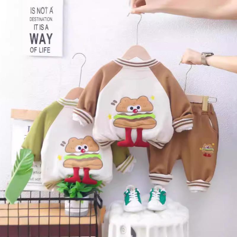セットアップ キッズ 男の子 ベビー 秋冬 おしゃれ かっこいい ベースボールウェア 3点セット 綿 コットン キャラクター プリント カジュアル 長袖 長ズボン