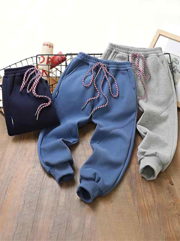 パンツ 男の子 ジュニア 秋冬 ロングパンツ ゆったり カジュアル 韓国ファッション スポーツ アウトドア 綿 柔らかい ウエストゴム 無地 ミドルウエスト 通学着 ブルー グレー ネイビー