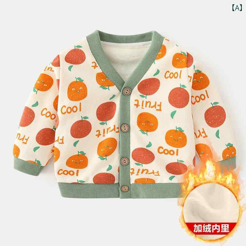 カーディガン ベビー キッズ 男の子 女の子 冬物 ニット 綿 厚手 裏起毛 Vネック 前開き アウター 羽織り 通園 普段着 防寒 暖かい かわいい