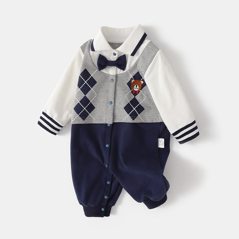 ベビー服 男の子 新生児 ロンパース カバーオール 春秋 長袖 綿 コットン グレー 韓国風 キャラクター ..