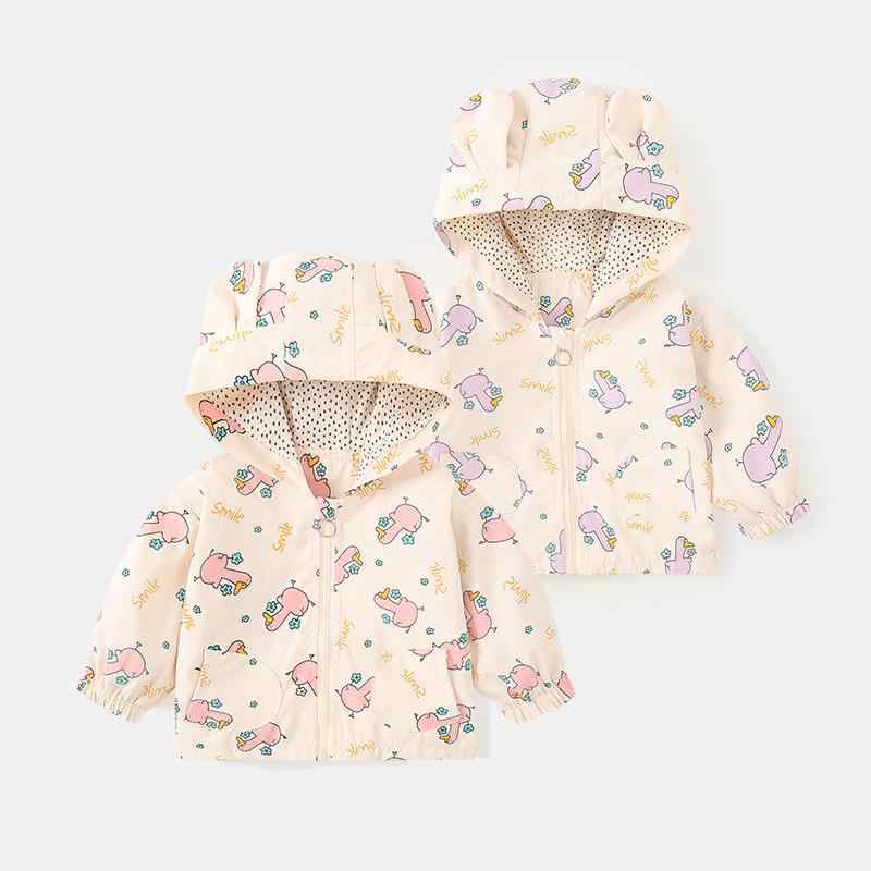 ジャケット 女の子 キッズ ガールズ フード付き キャラクター かわいい おしゃれ 韓国ファッション 春秋 アウター ブルゾン 綿混 ジップアップ ピンク パー...